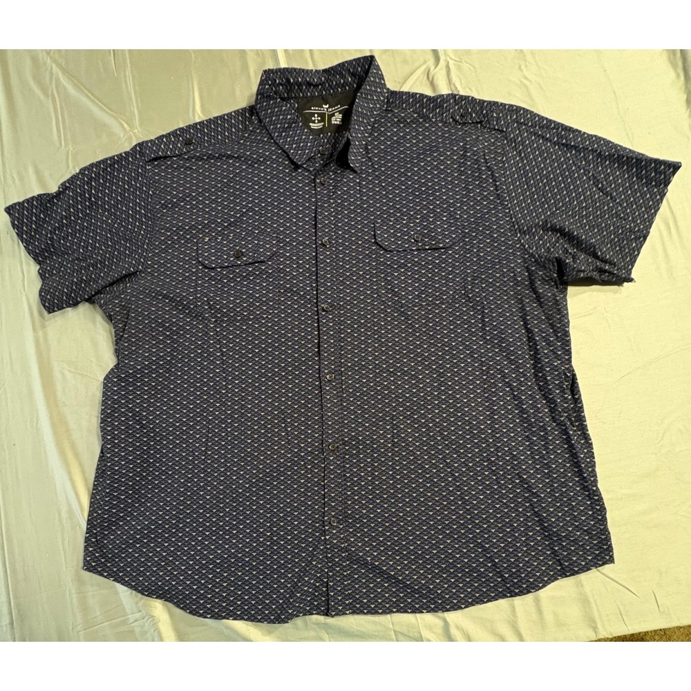 Steve's Jeans Men 5X Short Sleeve Button Down Shirt Blue Geometric Cotton 148549
